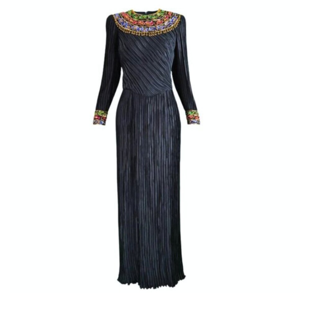Vintage 1980s I. Magnin George F. Couture Beaded Pleated Evening Gown NWT 10